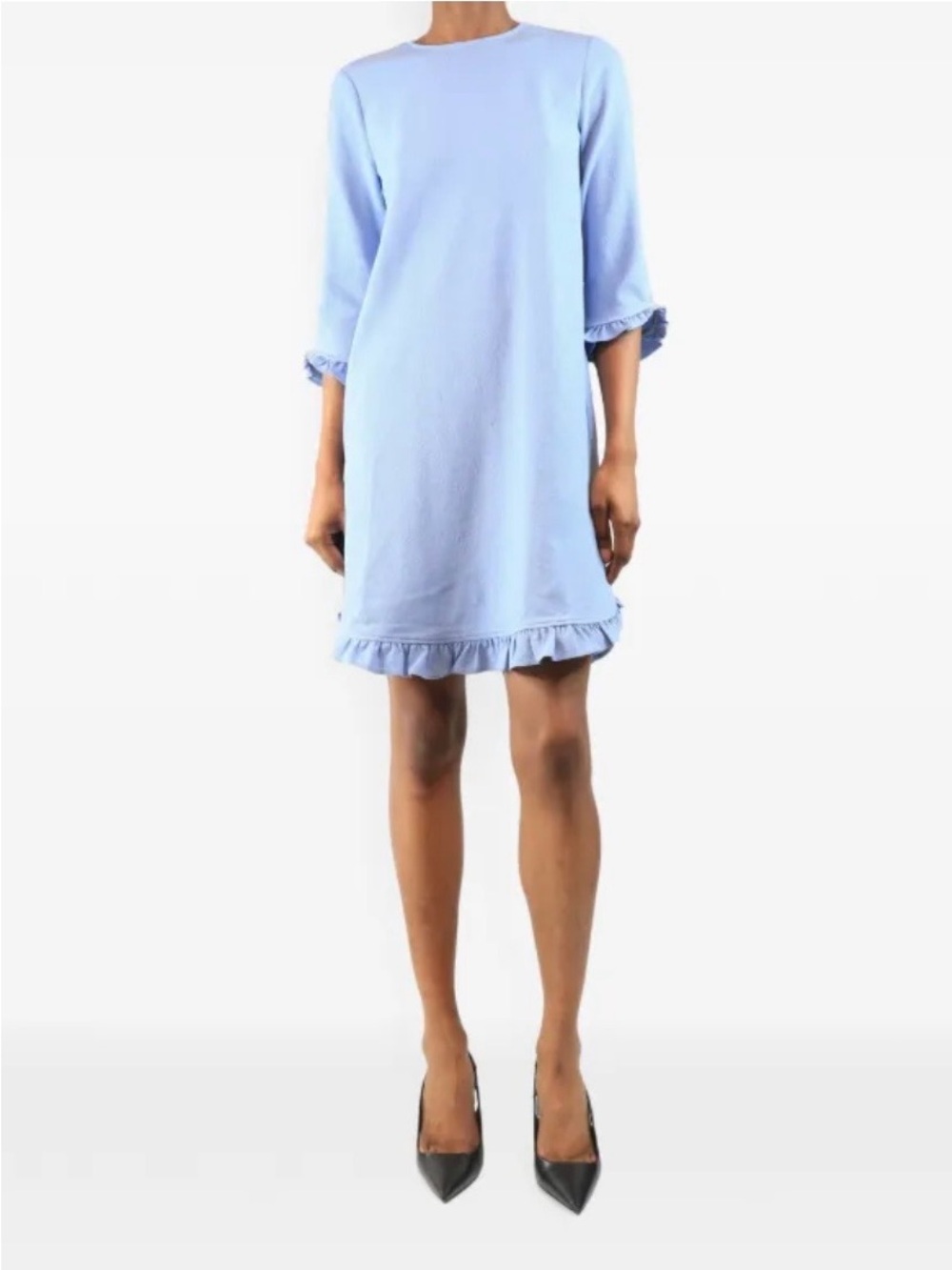 Ganni Light Blue Ruffle-Hem Mini Dress